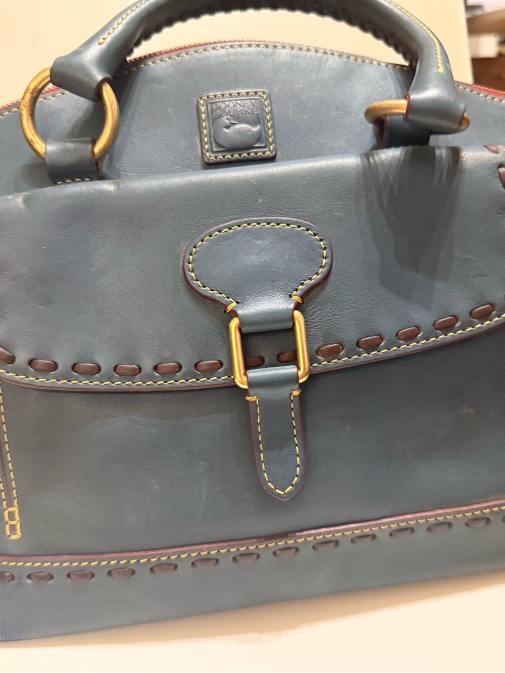 Dooney & Bourke Florentine Teal Leather Satchel with Front Flap - Picture 3 of 8